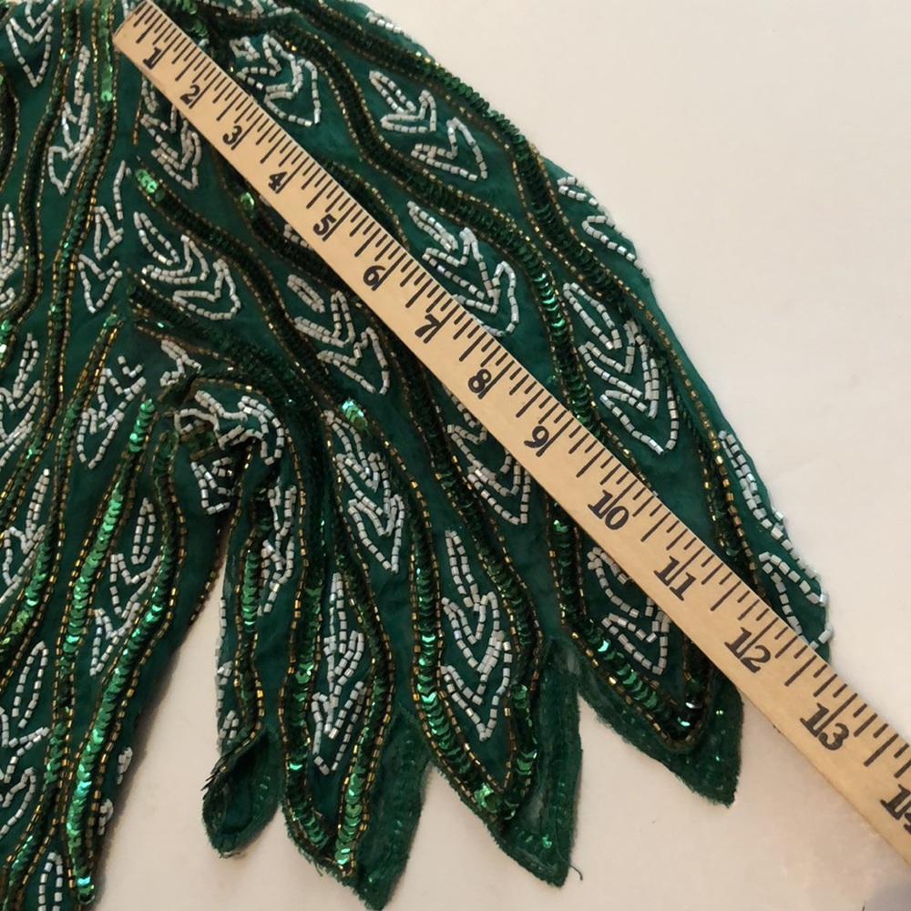 Sequin Green Beaded Short Sleeve Formal Top Elegant Green Beaded Top 80s Dynasty - Picture 6 of 16